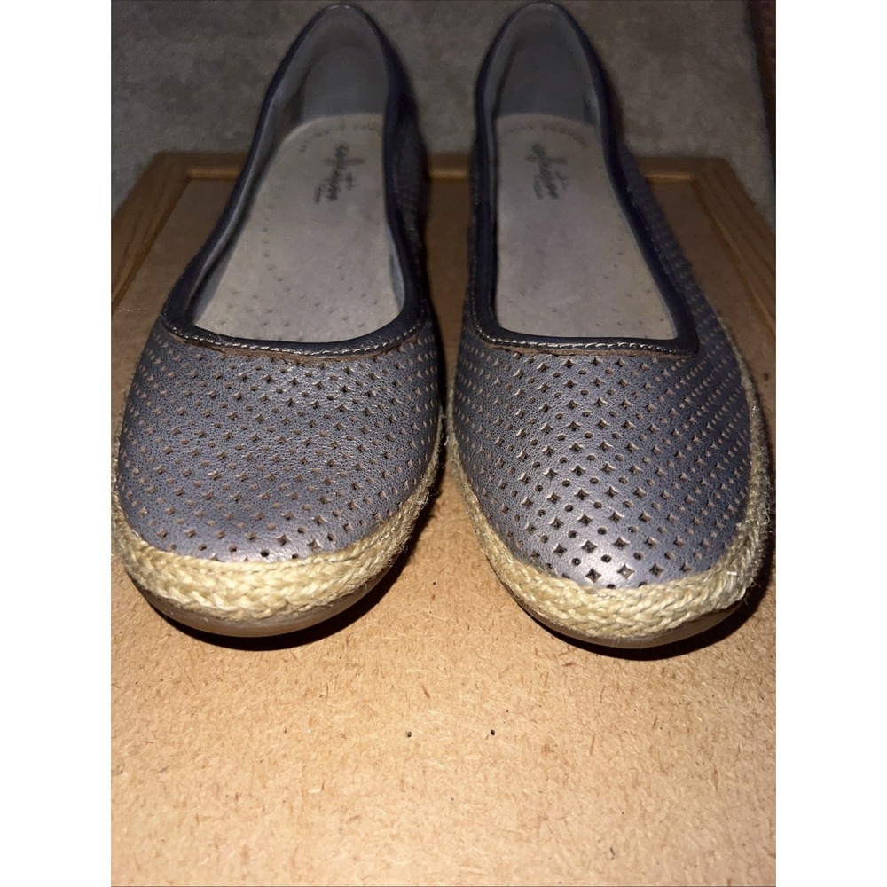 Clarks Collection Danelly Adira Leather Espadrille Womens 8 Pewter Metallic